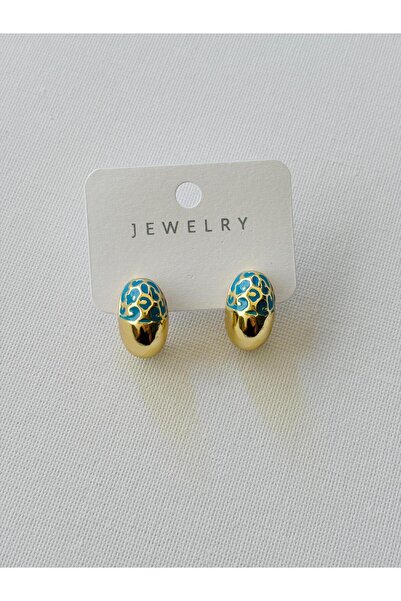 Nilsu Aksesuar Çelik Mineli Oval Tasarım Kadın Küpe