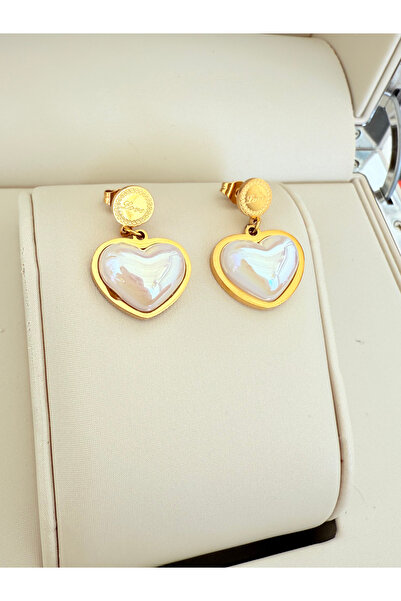 ATLASAKSESUARR İnci Kalp Model Gold Altın Kaplama Küpe