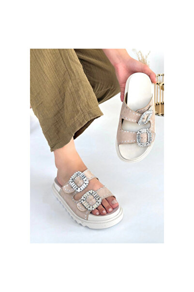 Melek Moda Nubuck Stone Elegant Slippers