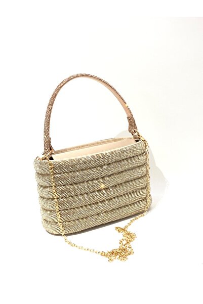 womenacs Gold Colored Full Stone Basket Model Evening Dress Clutch Portfolio Henna Engagement Evening Bag