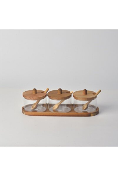 Tohana Akasya Standlı Kapaklı Kaşıklı Üçlü Baharatlık 200 ml