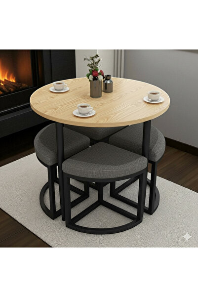 EDMONDA EV AKSESUAR ALARA YUVARLAK YEMEK MASASI TAKIMI 4 KİŞİLİK BALKON MASAS...