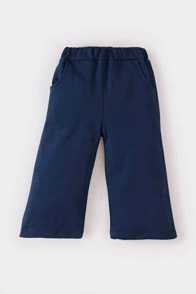 DeFacto D7874 Ecru Baby Girl 2-Piece Set Polo Neck Printed Sweatshirt Elastic Waist Wide Loose Leg Pants