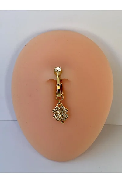 kurukafagift Navel Piercing Steel Zircon Stone Clover Lucky Figure Model