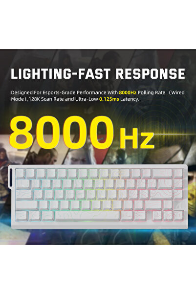 Attack Shark X68PRO HE RGB 8000Hz Kablosuz Rapid Trigger - Snap Tap 0.01mm Manyetik Switch Klavye