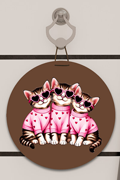 Dormot Digital Print Brown, Standard, Pink Cats Themed, Door Ornament, Wall Ornament
