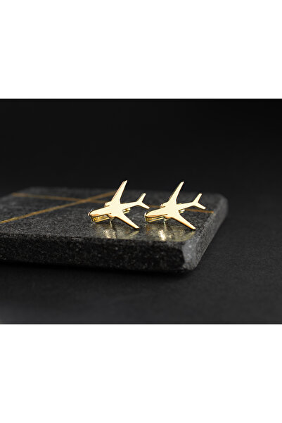 CHARMORA JEWELRY STUDİO Uçak Figürlü Altın Kaplama Kol Düğmesi – 925 Ayar Gümüş Üzeri Altın Kaplama,Pilot & Havacılık Temalı