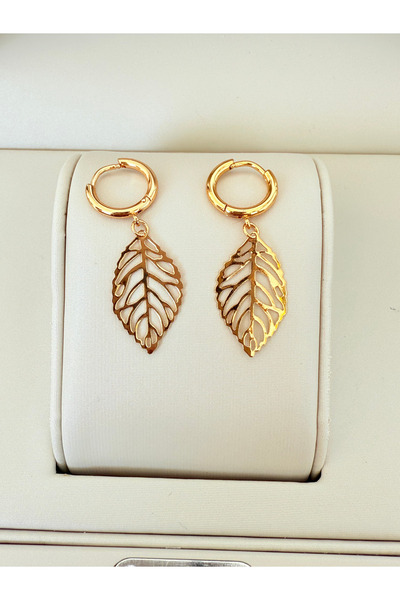 ATLASAKSESUARR Açık Yaprak Gold Altın Kaplama Küpe