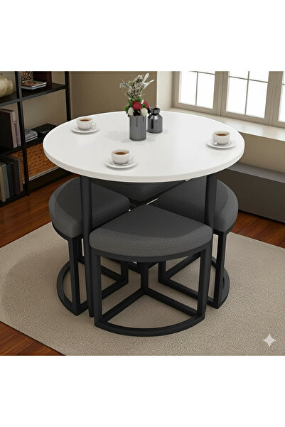 EDMONDA EV AKSESUAR ALARA YUVARLAK YEMEK MASASI TAKIMI 4 KİŞİLİK BALKON MASASI TAKIMI MUTFAK MASASI TAKIMI