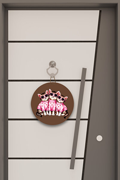 Dormot Digital Print Brown, Standard, Pink Cats Themed, Door Ornament, Wall Ornament