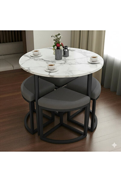 EDMONDA EV AKSESUAR ALARA YUVARLAK YEMEK MASASI TAKIMI 4 KİŞİLİK BALKON MASAS...