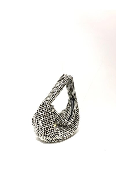 womenacs Ασημί μαύρο μικτό βραδινό φόρεμα πολυτελείας από πέτρα και διαμάντι με λουράκι με αλυσίδα για γάμο