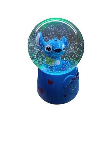 Online Stitch Müzikli Işıklı _10cm-8cm -mavi renk Kar küre