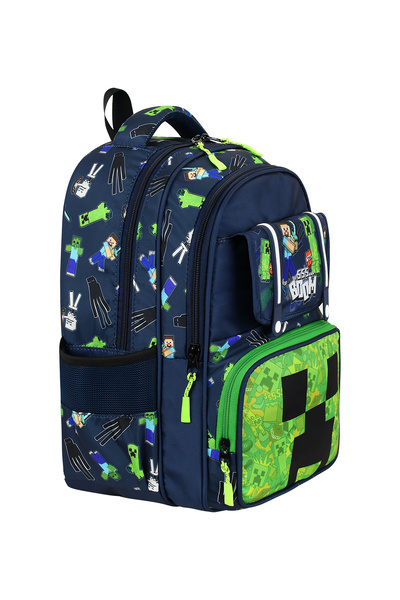 MASTER PACK Minecraft Temalı Ortopedik Sırt Destekli Folyo Beslenmelik ve Kalemlikli İlkokul Çantası Seti