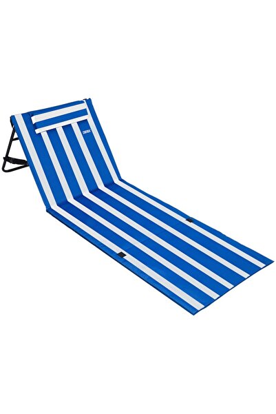 DETEX Beach Mattress with Backrest and Pocket, 158x56x46cm, Foldable, Polyester, Blue/White