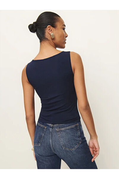 Baluxe Navy Blue Boat Neck Cotton Blouse