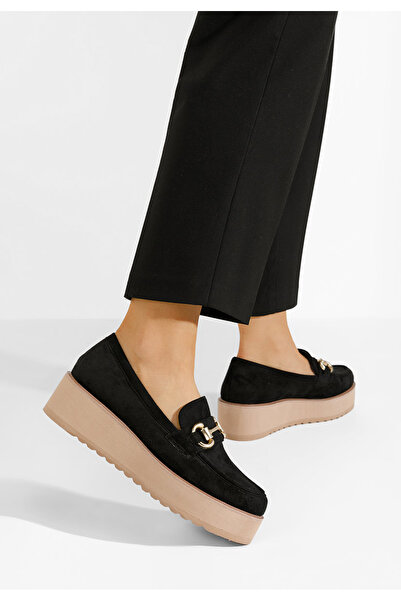 B T Shoes Čierne dámske mokasíny na platforme Leondra V6