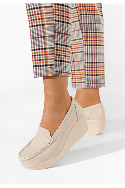 B T Shoes Béžové mokasíny na klínku Tangelo