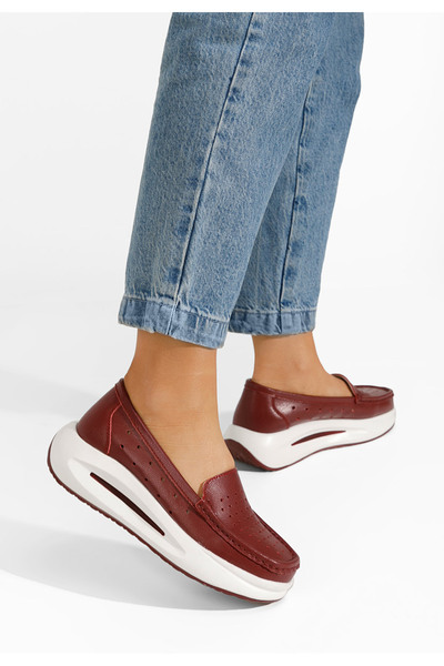 B T Shoes Bordové dámské kožené mokasíny Laurea