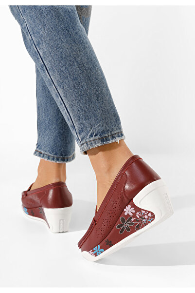 B T Shoes Červené mokasíny dámské kožené Havana