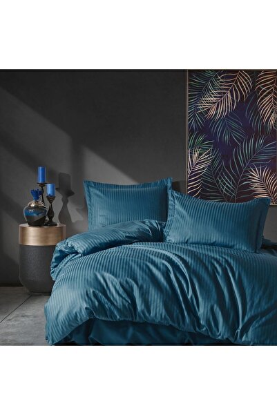 HAPPY COTTON Double, Deluxe Satin Double Striped Duvet Cover Set (2 Pieces) D...