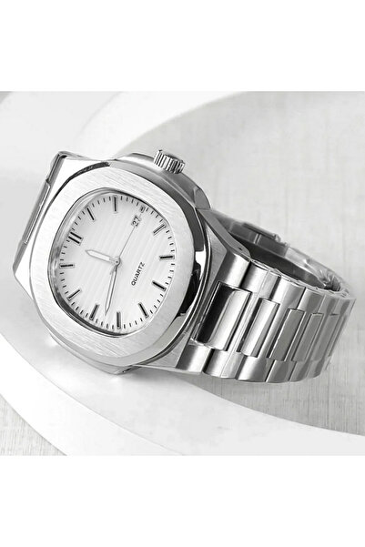 Store Patek Model Silver White Calendar Men's Steel Watch