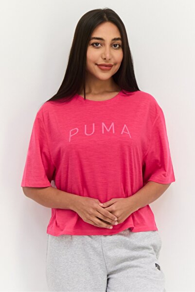 Puma Women Sportswear Fit Brand Logo Short Sleeves Outdoor Top, Fuchsia