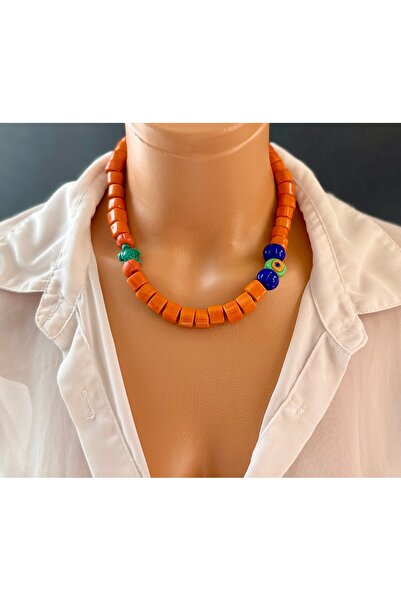 Limi Design Turuncu boncuk tasarım nazar kolye