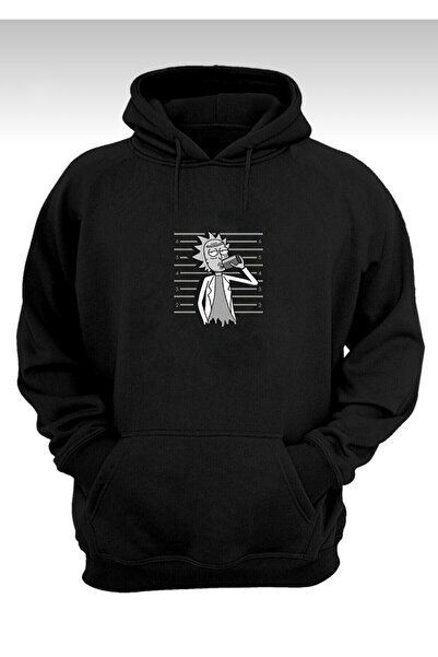 Vestiti Черен извънгабаритен суичър с щампа на Рик Морти