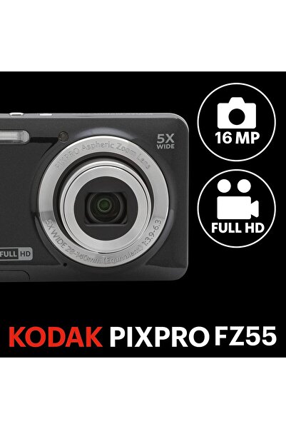Kodak PIXPRO FZ55-BK 16MP Digital Camera, 5x Optical Zoom, 28mm Wide, 1080P, 2.7" LCD (Black)