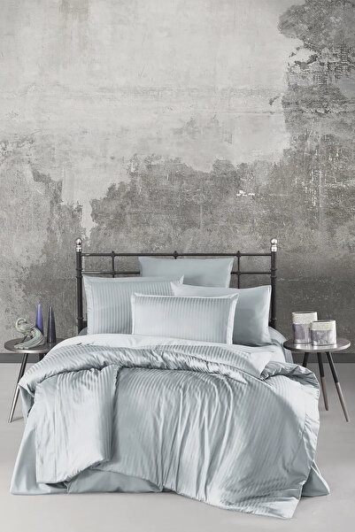 HAPPY COTTON طقم غطاء لحاف مزدوج فاخر من الساتان مخطط (قطعتان). غطاء لحاف) 10...