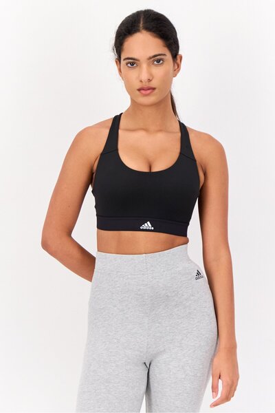 adidas Women Brand Logo Padded Sports Bra, Black