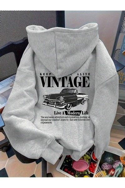 Vestiti Оверсайз суитшърт с качулка и принт на ретро автомобил