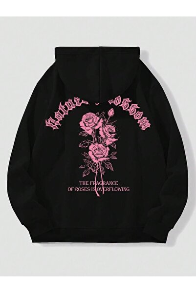 Vestiti Φούτερ με κουκούλα σε ροζ απόχρωση με στάμπα τριαντάφυλλα και όβερσάιζ