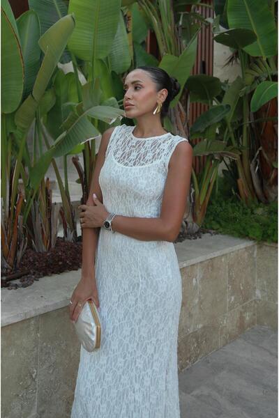 Havoş White Lined Lace Dress