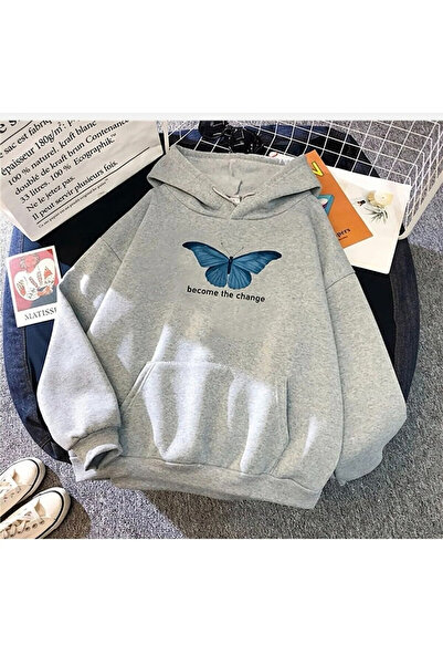 Vestiti Унісекс сірий батерфляй Change з принтом, худі з капюшоном Oversize S...