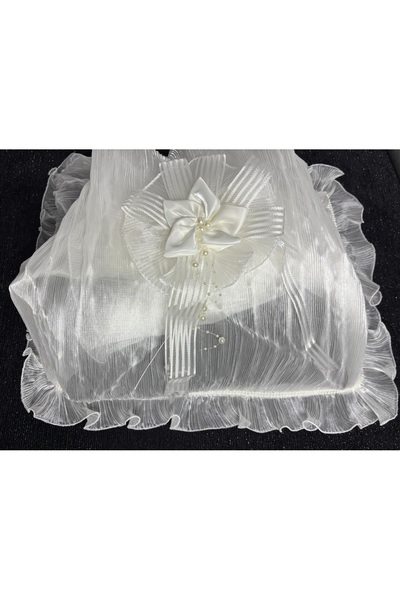 Muensu Cremă prințesă Bohça, Boșă de promisiuni, Boșă din satin cu perle, cu trandafiri brodați, Ornament pentru boșă, Tavă pentru boșă