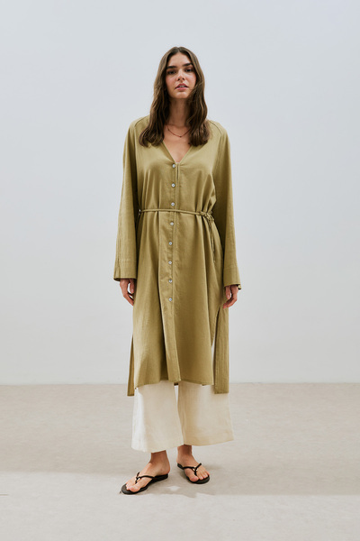 Manuka Textured Buttoned Long Tunic Khaki