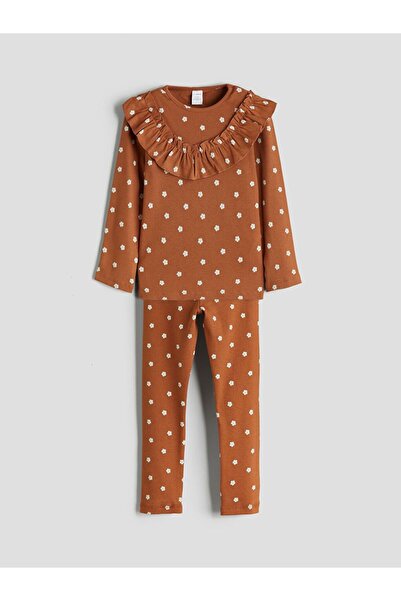 LC Waikiki Crew Neck Printed Girls' Sweatshirt and Leggings Set of 2