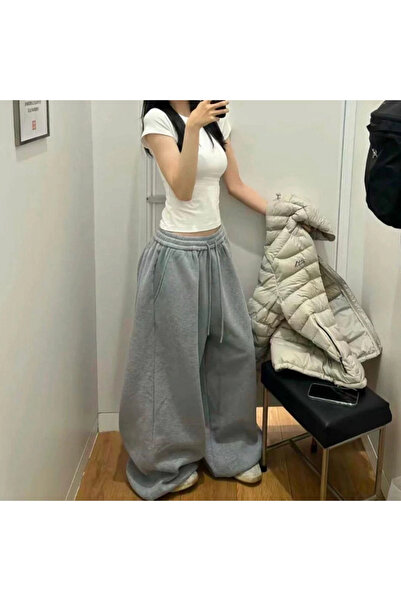 Violon Γκρι Unisex Streetwear Φαρδιά Παντελόνια Φόρμας με Φαρδιά Μπατζάκια