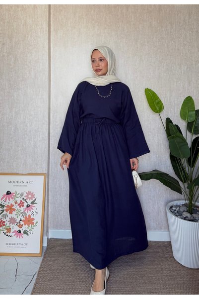 Moda Lippa Costum casual cu fustă din muselină bleumarin