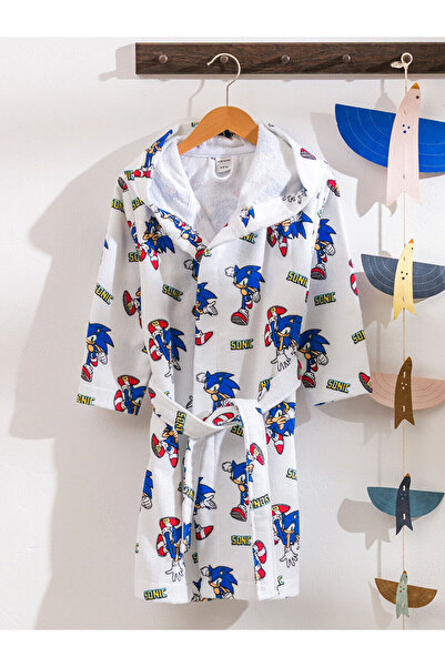 LC Waikiki White Sonic Printed Girl's Bathrobe
