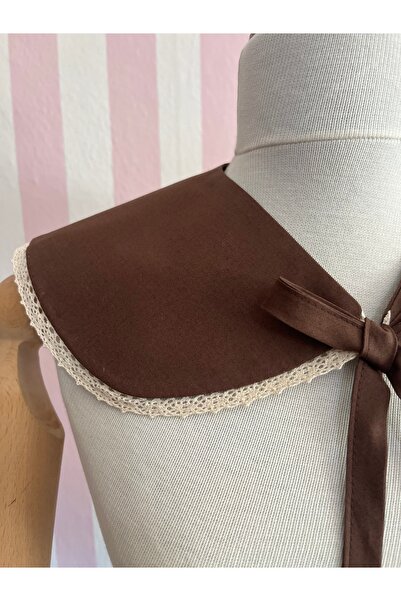 Eylülce Butik Berlin Yaka Pamuk Poplin Kumaş Yetişkin Vintage Pamuk Dantelli Kahverengi Yakalık