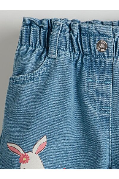 LC Waikiki LCW Kids Beli Lastikli Baskılı Kız Çocuk Jean Şort