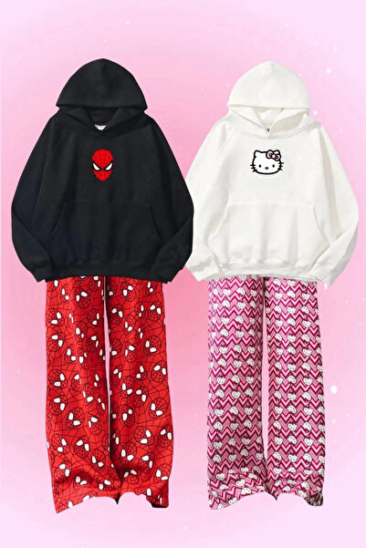 Violon Hello Kitty Unisex Sweatshirt Oversize Unisex Eşofman Alt Üst Takım