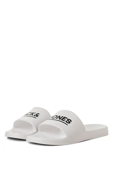 Jack & Jones Men's Brand Logo Comfortable Sole Stylish Looking Daily and Beach Use White Slippers 12236477