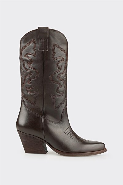 Elle Shoes Kahve Deri Kadın Western Çizme