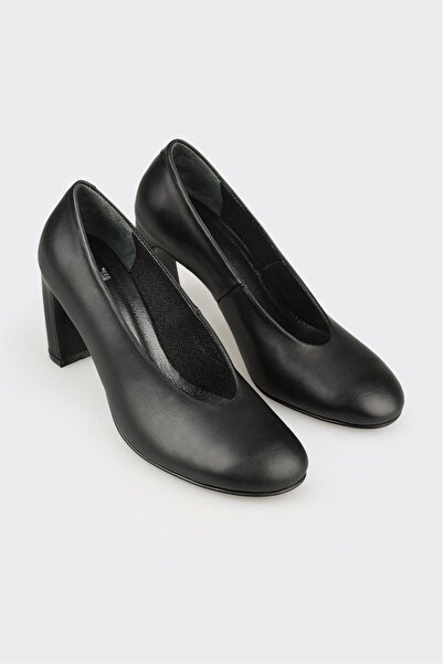 Elle Shoes Siyah Deri Kadın Orta Topuk Ayakkabı