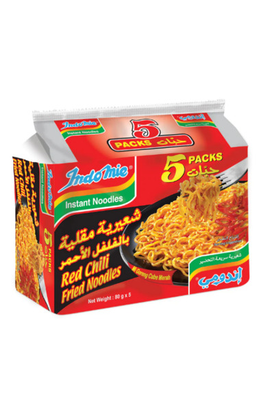 İndomie نودلز مقلية بالفلفل الأحمر الحار مع مسحوق التوابل والصلصة - (5 عبوات، كل عبوة 80 جم) × 6