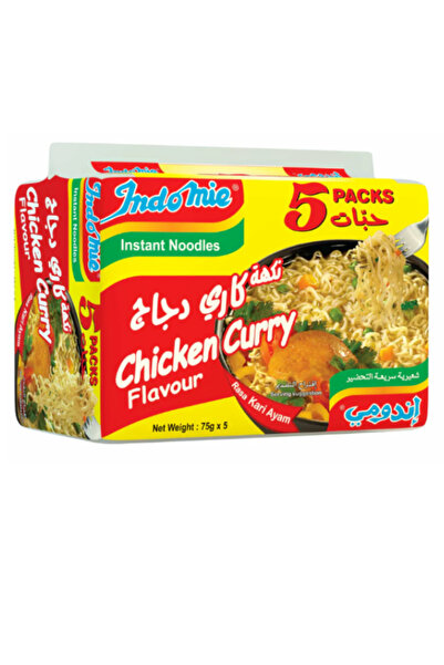 İndomie نودلز سريعة التحضير، معتمدة حلال، بنكهة كاري الدجاج (عبوة من 5 قطع - 75 جم لكل عبوة) × 6